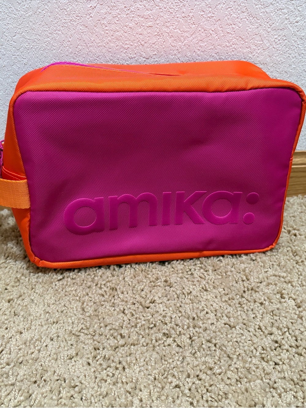 amika Hot Pink and Bright Orange Cosmetic Pouch